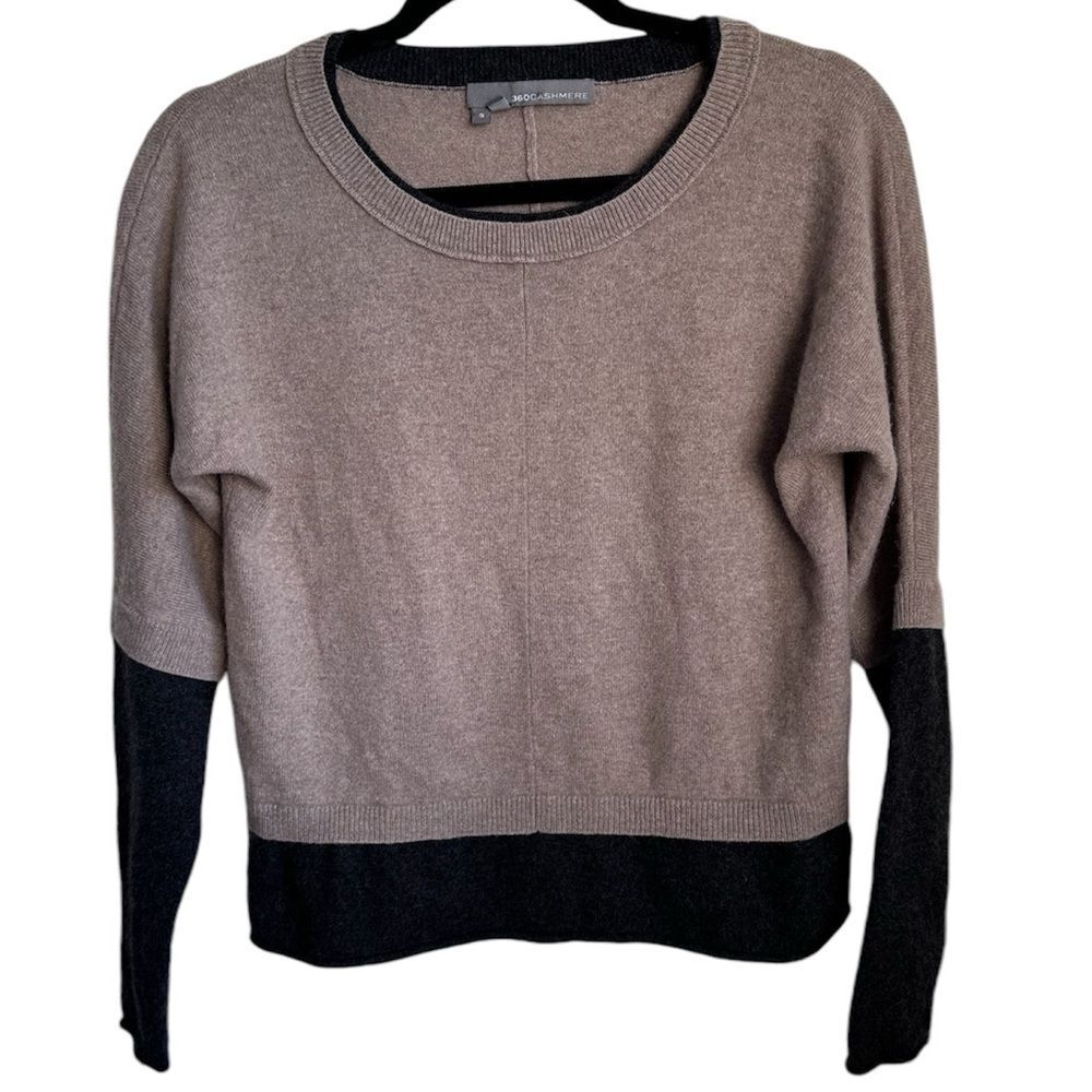 360 cashmere size 6 pullover sweater 100% cashmere two tones grey beige crewneck